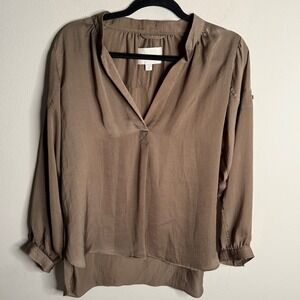 Brochu Walker Women's‎ Medium Brown Top Long Sleeve V Neck Blouse Casual Chic